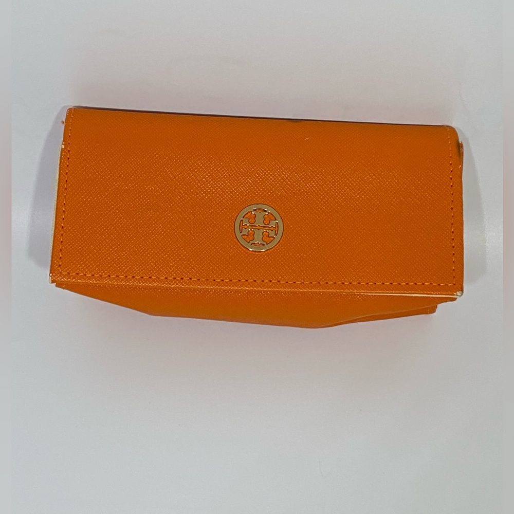🔴 Tory Burch Sunglasses Case Orange with gold logo magnetic closure